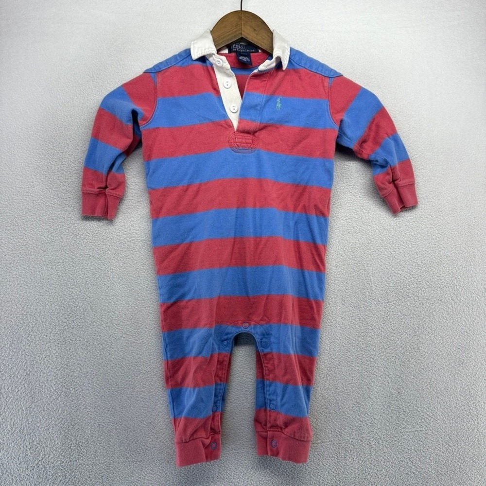 Polo Ralph Lauren Rugby Shirt 24 Months Baby Pink Blue Colorblock Preppy Ivy 90s